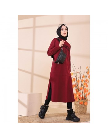 Robe - Tunique longue décontractée pour femme (Vêtement Hijab Moderne et Sport) - Couleur bordeaux 