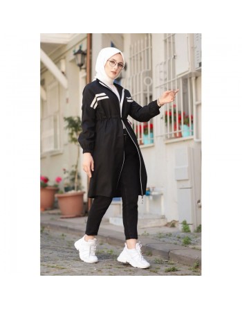 Veste moderne style décontracté avec fermeture zip (Vetement femme voilée) - Couleur noir 