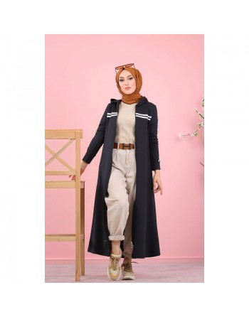 Veste longue zippée style sportswear (Robe Sport pour femme voilée) - Couleur noir 