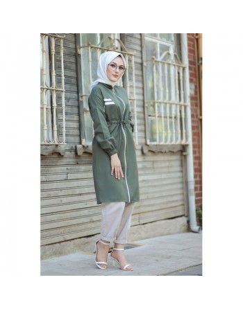 Veste moderne style décontracté avec fermeture zip (Vetement femme voilée) - Couleur kaki 