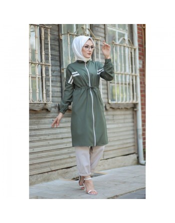 Veste moderne style décontracté avec fermeture zip (Vetement femme voilée) - Couleur kaki 