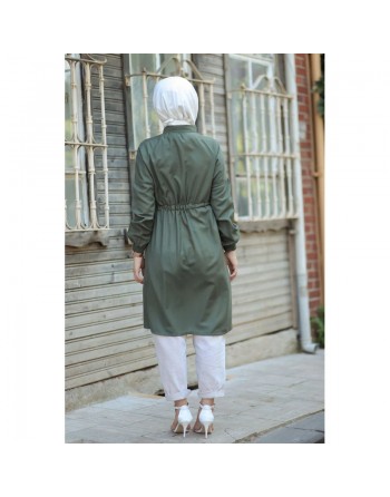 Veste moderne style décontracté avec fermeture zip (Vetement femme voilée) - Couleur kaki 