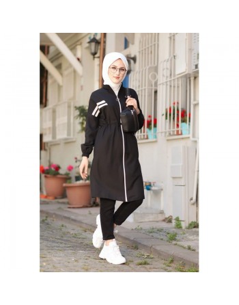 Veste moderne style décontracté avec fermeture zip (Vetement femme voilée) - Couleur noir 