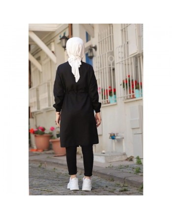 Veste moderne style décontracté avec fermeture zip (Vetement femme voilée) - Couleur noir 