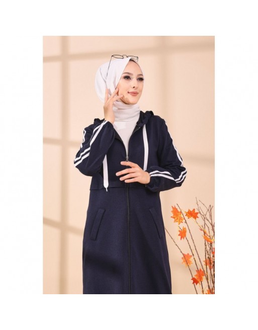 Gilet long avec capuche pour femme musulmane - Couleur bleu marine Gilet long avec capuche pour femme musulmane - Couleur bleu marine