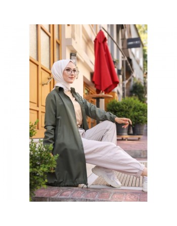 Tunique-Chemise ample boutonnée (Vêtement moderne et décontracté pour femme voilée) - Couleur kaki 