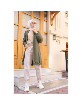 Tunique-Chemise ample boutonnée (Vêtement moderne et décontracté pour femme voilée) - Couleur kaki 