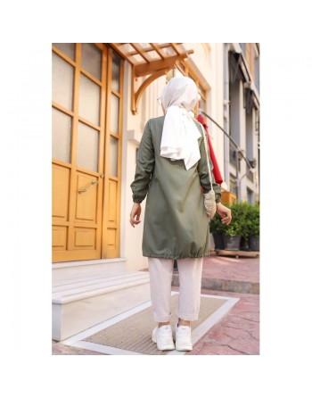 Tunique-Chemise ample boutonnée (Vêtement moderne et décontracté pour femme voilée) - Couleur kaki 