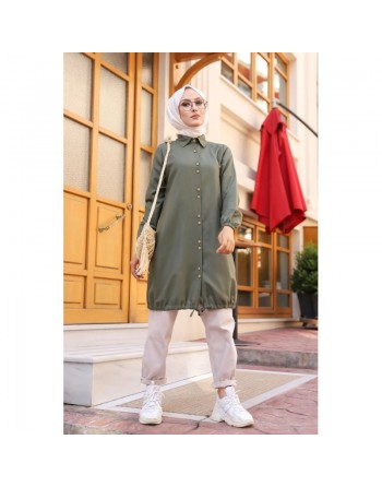 Tunique-Chemise ample boutonnée (Vêtement moderne et décontracté pour femme voilée) - Couleur kaki 