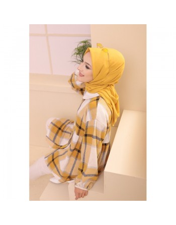 Surchemise ample à grands carreaux pour femme - Vêtement Modest Fashion Automne Hiver - Couleur moutarde 
