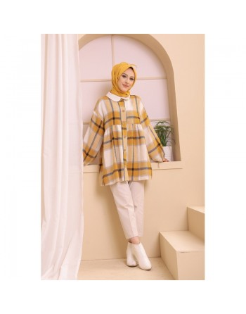 Surchemise ample à grands carreaux pour femme - Vêtement Modest Fashion Automne Hiver - Couleur moutarde 