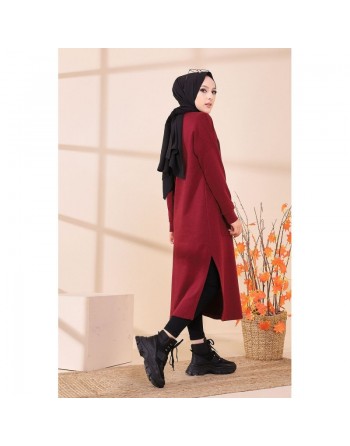 Robe - Tunique longue décontractée pour femme (Vêtement Hijab Moderne et Sport) - Couleur bordeaux 