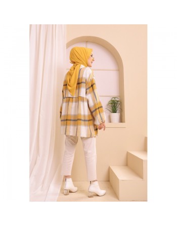 Surchemise ample à grands carreaux pour femme - Vêtement Modest Fashion Automne Hiver - Couleur moutarde 