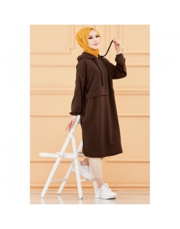 Tunique ample avec capuche (Tenue décontractée et sport pour femme musulmane) - Couleur marron 