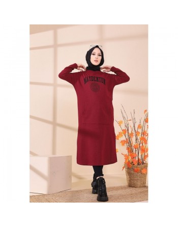 Robe - Tunique longue décontractée pour femme (Vêtement Hijab Moderne et Sport) - Couleur bordeaux 