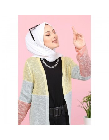 Cardigan Gilet long tricolore style décontracté moderne (Veste hijab moderne - Modest fashion France) - Couleur Jaune... 