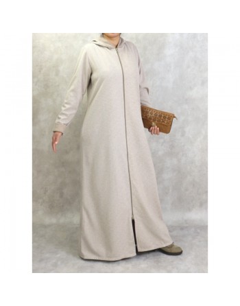 Robe hiver zippée à capuche motifs chevron pour femme - Couleur beige 