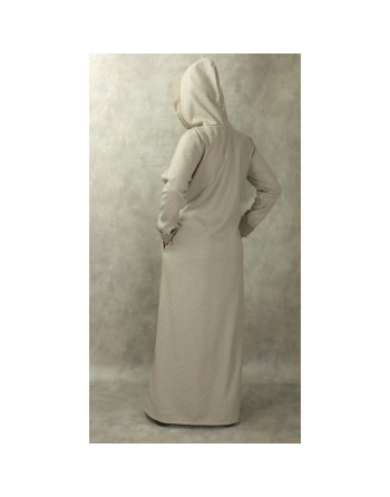Robe hiver zippée à capuche motifs chevron pour femme - Couleur beige 