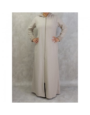 Robe hiver zippée à capuche motifs chevron pour femme - Couleur beige 