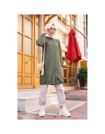 Tunique-Chemise ample boutonnée (Vêtement moderne et décontracté pour femme voilée) - Couleur kaki 