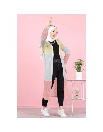Cardigan Gilet long tricolore style décontracté moderne (Veste hijab moderne - Modest fashion France) - Couleur Jaune... 