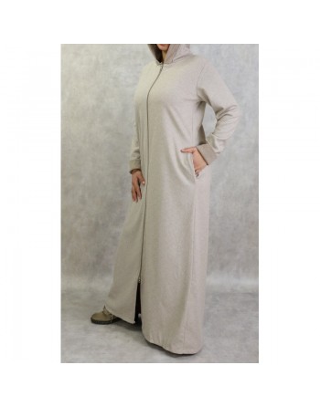 Robe hiver zippée à capuche motifs chevron pour femme - Couleur beige 