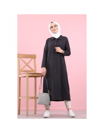 Trench femme - Veste longue (Vetement hijab pour musulmane) - Couleur noir 