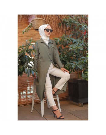 Trench - Veste longue (Manteau léger pour femme voilée) - Couleur kaki 