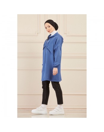 Imperméable ample pour femme (Tenue Hijab moderne et décontractée) - Couleur bleu indigo 