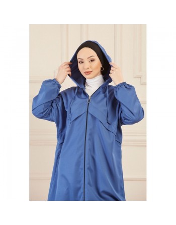 Imperméable ample pour femme (Tenue Hijab moderne et décontractée) - Couleur bleu indigo 