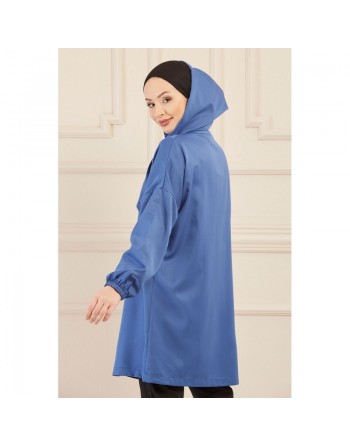 Imperméable ample pour femme (Tenue Hijab moderne et décontractée) - Couleur bleu indigo 