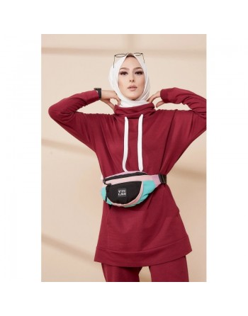 Ensemble décontracté sweat et pantalon (Tenue Sport Hijab) - Couleur bordeaux 