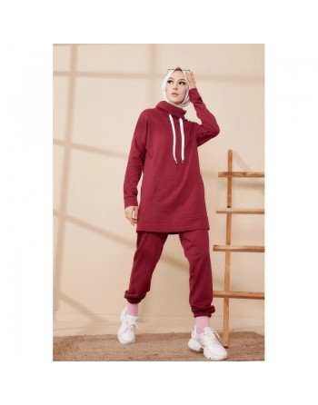 Ensemble décontracté sweat et pantalon (Tenue Sport Hijab) - Couleur bordeaux 