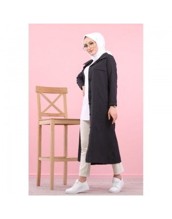 Trench femme - Veste longue (Vetement hijab pour musulmane) - Couleur noir 