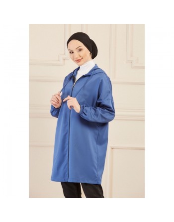 Imperméable ample pour femme (Tenue Hijab moderne et décontractée) - Couleur bleu indigo 