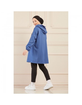 Imperméable ample pour femme (Tenue Hijab moderne et décontractée) - Couleur bleu indigo 