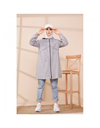 Trench parka pour femme (Vetement tendance automne hiver) - Couleur gris 