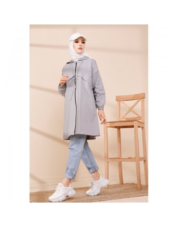 Trench parka pour femme (Vetement tendance automne hiver) - Couleur gris 