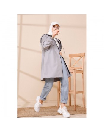 Trench parka pour femme (Vetement tendance automne hiver) - Couleur gris 