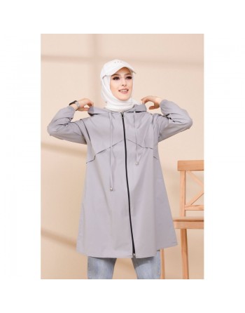 Trench parka pour femme (Vetement tendance automne hiver) - Couleur gris 