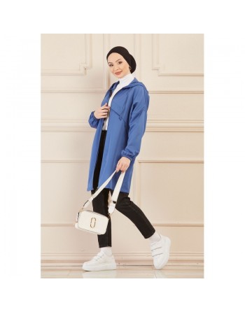 Imperméable ample pour femme (Tenue Hijab moderne et décontractée) - Couleur bleu indigo 