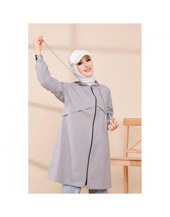Trench parka pour femme (Vetement tendance automne hiver) - Couleur gris 