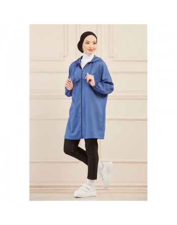Imperméable ample pour femme (Tenue Hijab moderne et décontractée) - Couleur bleu indigo 