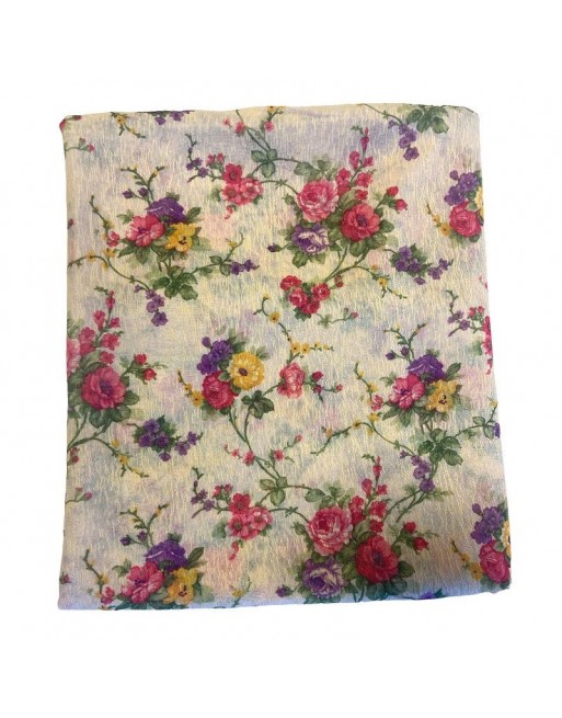 Châle Hijab à fleurs pour femme - Fleur rose, jaune et mauve sur un fond beige Châle Hijab à fleurs pour femme - Fleur rose, jaune et mauve sur un fond beige