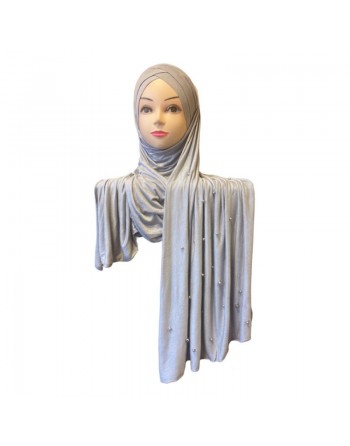 Châle avec bonnet magnétique perlé - Couleur Gris clair 