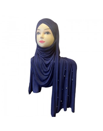 Châle avec bonnet magnétique perlé - Couleur Bleu marine 