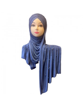 Châle avec bonnet magnétique perlé - Couleur Bleu gris 