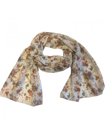 Châle Hijab à fleurs pour femme - Fleur marron, orange et bleu sur un fond beige 