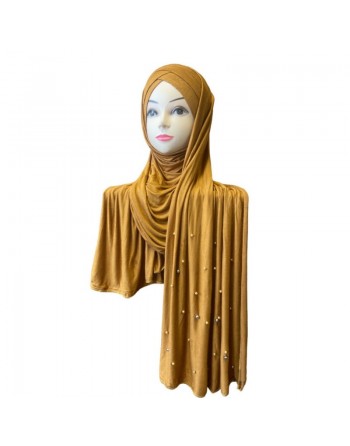 Châle avec bonnet magnétique perlé - Couleur Jaune moutarde 