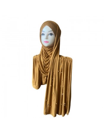 Châle avec bonnet magnétique perlé - Couleur Jaune moutarde 